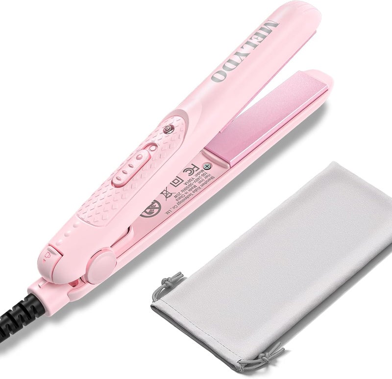 MELYDO Mini Portable Flat Iron, 0.7 Inch Dual Voltage Travel Hair Straightener - Small Flat Irons Hair Straightener for Short Hair, Curls Bangs, Worldwide-Use Travel Flat Iron, Pink - Image 1